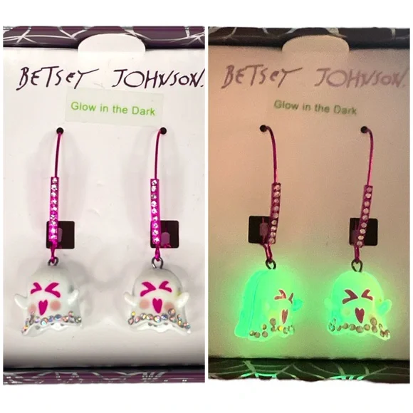Betsey Johnson Glow In The Dark Ghost Rhinestones Drop Earrings Betsey Johnson Dangling Ghost GLOW IN THE DARK Crystal Drop  main image 4